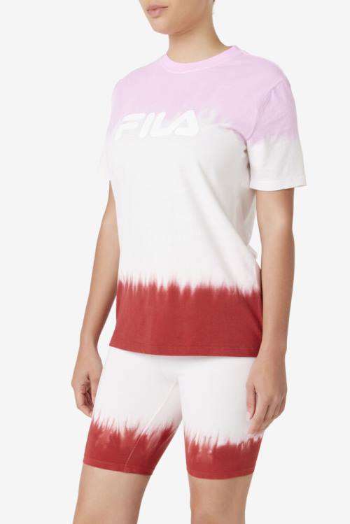 Fila Alivia Tie Dye Tee Majice Ženske Bela / Rdeča | Fila037ET