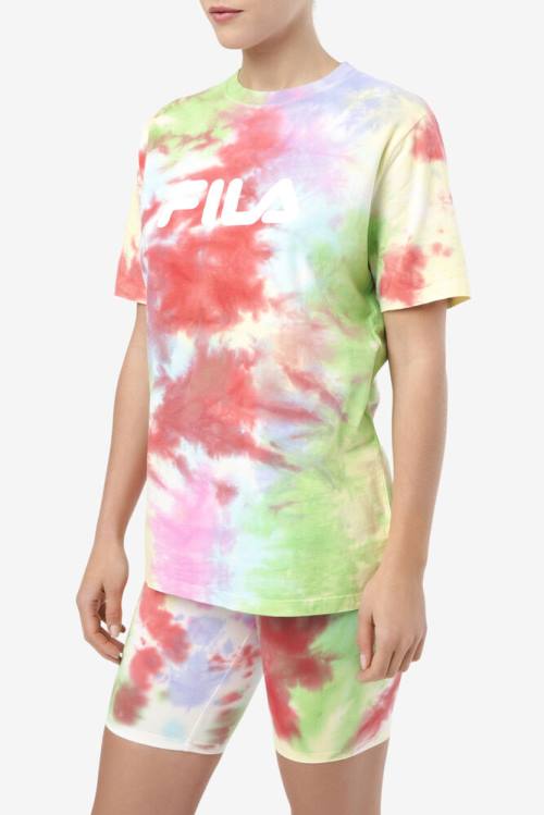 Fila Alivia Tie Dye Tee Majice Ženske Zelena / Bela / Rdeča | Fila230EN