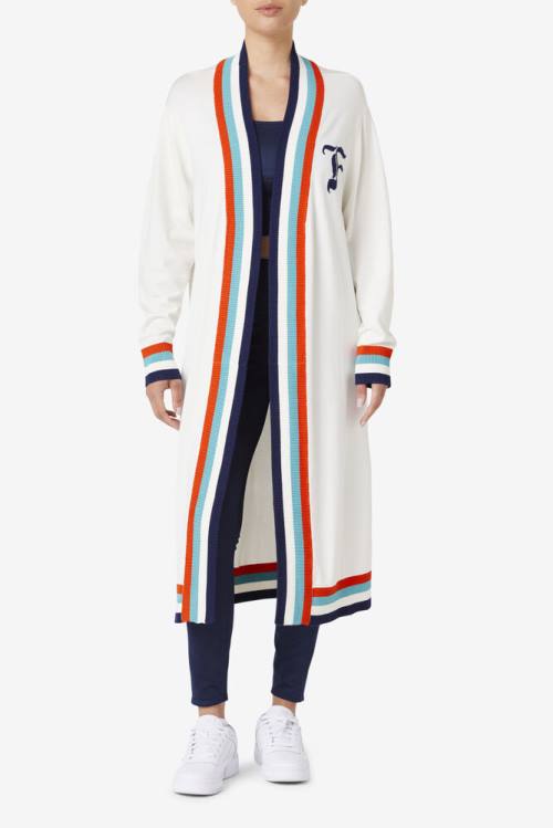 Fila Angelina Maxi Cardigan Pulover Ženske Modra / Bela / Oranžna | Fila092OR