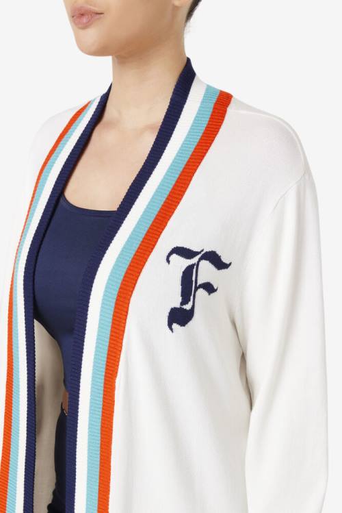 Fila Angelina Maxi Cardigan Pulover Ženske Modra / Bela / Oranžna | Fila092OR