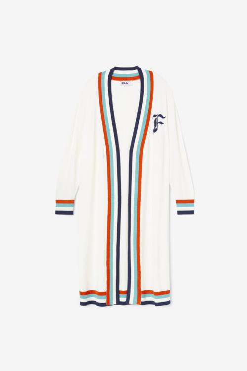 Fila Angelina Maxi Cardigan Pulover Ženske Modra / Bela / Oranžna | Fila092OR