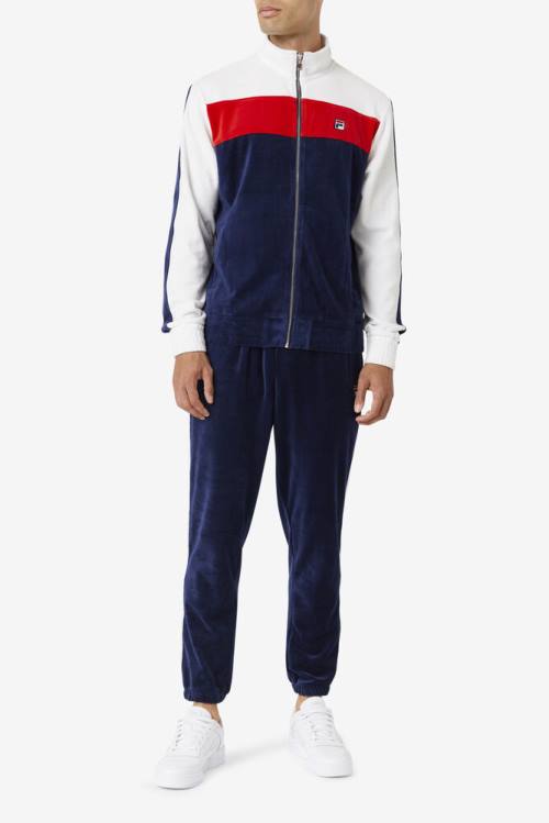 Fila Brice Velour Hlače Moški Mornarica / Bela / Rdeča | Fila135LZ