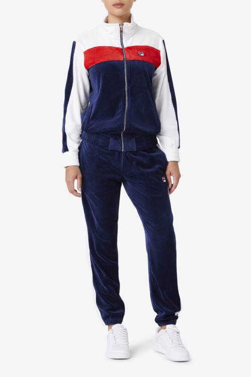 Fila Brice Velour Hlače Moški Mornarica / Bela / Rdeča | Fila135LZ