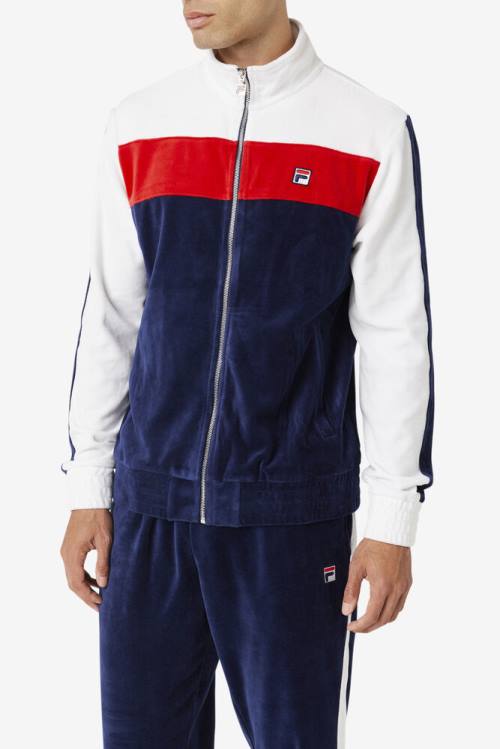 Fila Brice Velour Jakne Moški Mornarica / Bela / Rdeča | Fila653VS