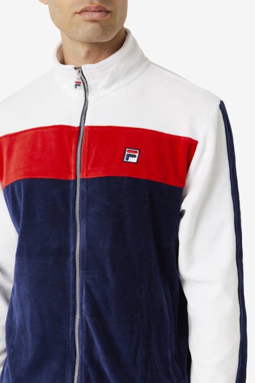 Fila Brice Velour Jakne Moški Mornarica / Bela / Rdeča | Fila653VS