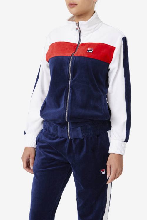 Fila Brice Velour Jakne Moški Mornarica / Bela / Rdeča | Fila653VS