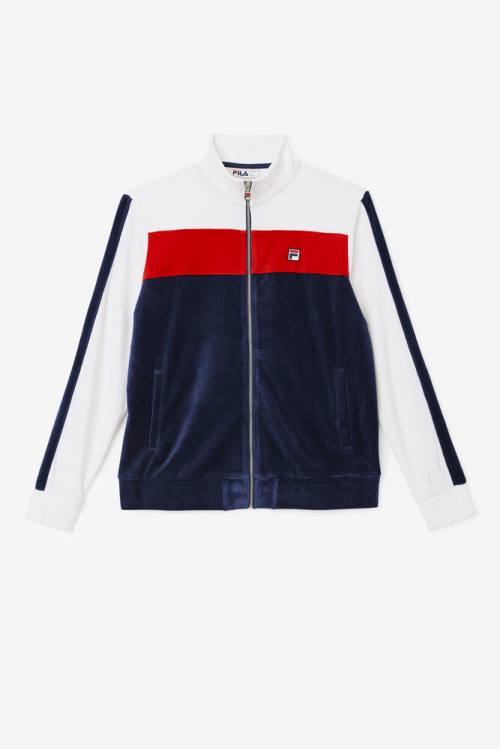 Fila Brice Velour Jakne Moški Mornarica / Bela / Rdeča | Fila653VS