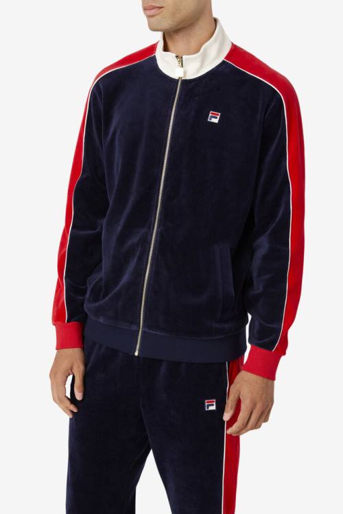 Fila Cima Velour Jakne Moški Mornarica / Rdeča | Fila182OE