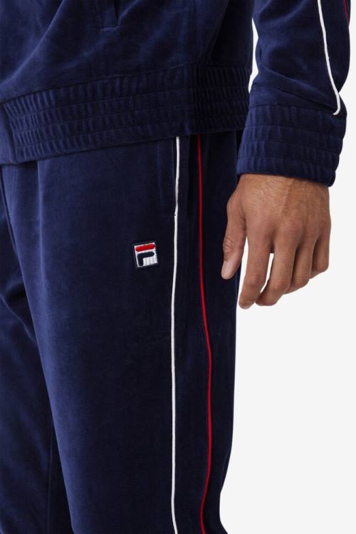 Fila Deverall Velour Hlače Moški Mornarica / Bela / Rdeča | Fila740IM