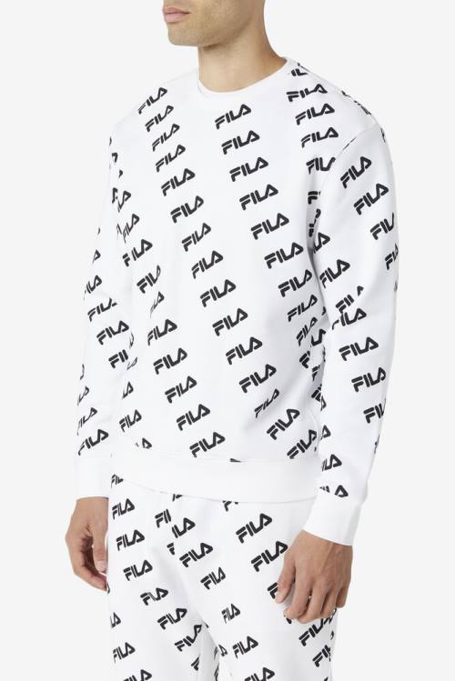 Fila Diagonal Logo Crew Pulover Moški Bela / Črna | Fila279QW