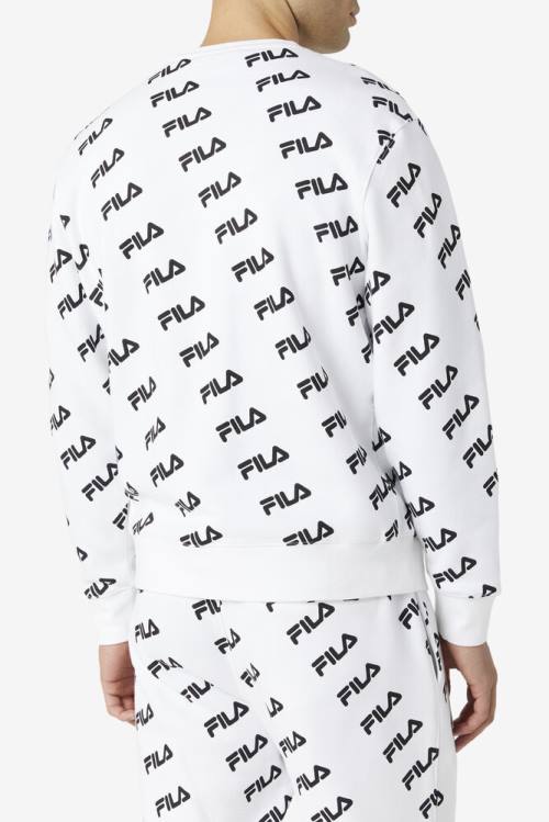 Fila Diagonal Logo Crew Pulover Moški Bela / Črna | Fila279QW