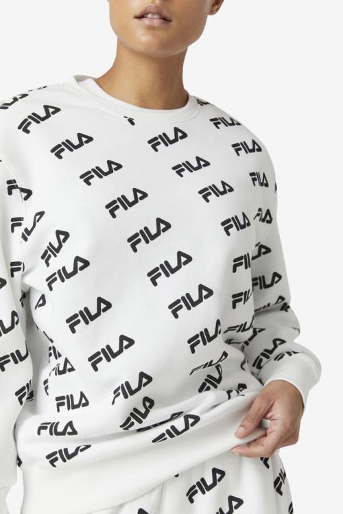 Fila Diagonal Logo Crew Pulover Moški Bela / Črna | Fila279QW