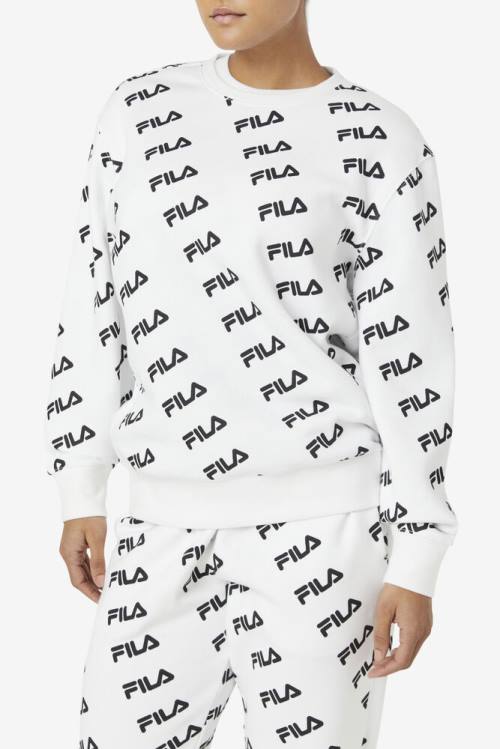 Fila Diagonal Logo Crew Pulover Moški Bela / Črna | Fila279QW