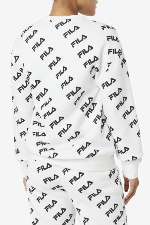 Fila Diagonal Logo Crew Pulover Moški Bela / Črna | Fila279QW