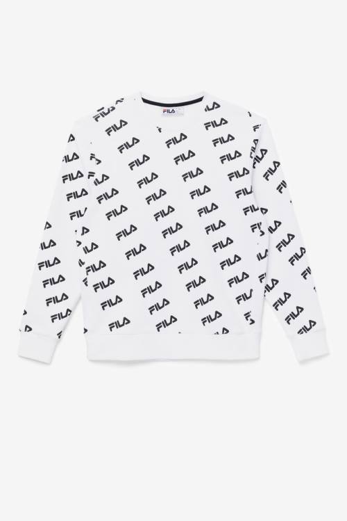 Fila Diagonal Logo Crew Pulover Moški Bela / Črna | Fila279QW