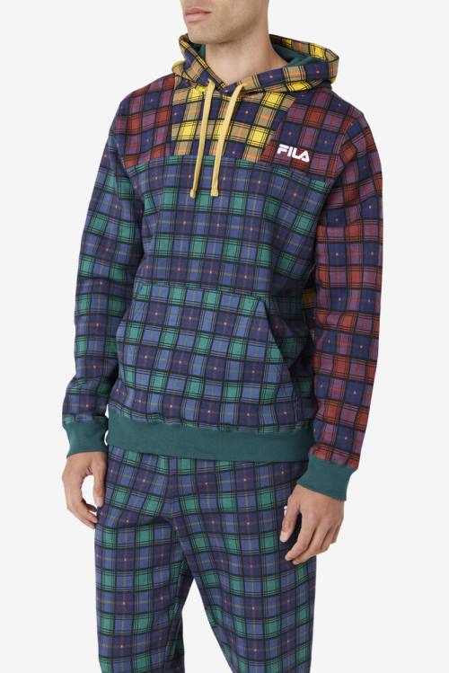 Fila Dorm Plaid Pulover s kapuco Moški Mornarica | Fila087BY