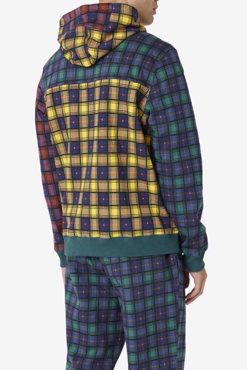 Fila Dorm Plaid Pulover s kapuco Moški Mornarica | Fila087BY