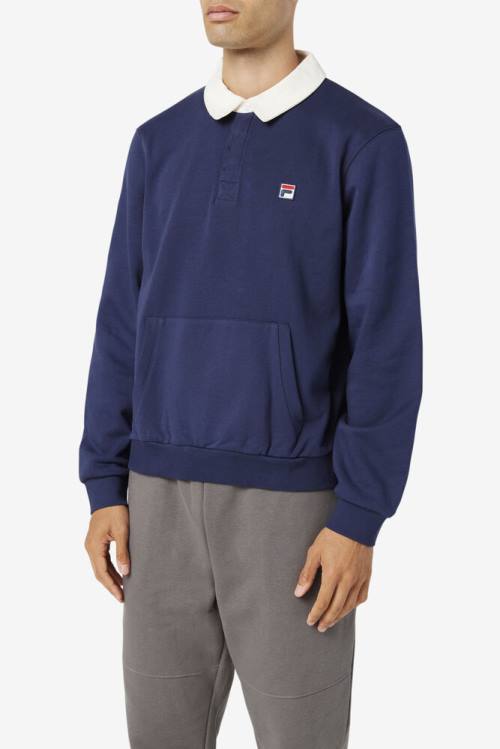 Fila Edison Fleece Rugby Pulover Moški Mornarica / Bela | Fila051LF