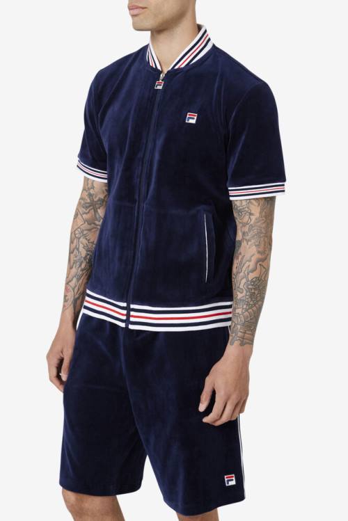 Fila Estudio Velour Jakne Moški Mornarica / Bela | Fila132SM