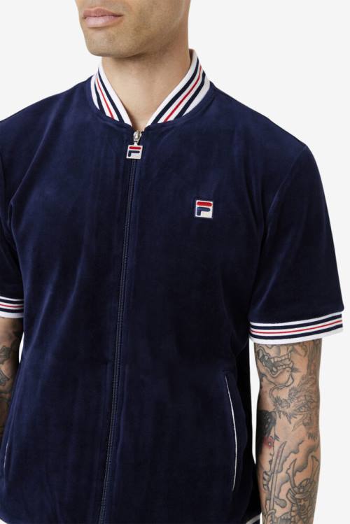 Fila Estudio Velour Jakne Moški Mornarica / Bela | Fila132SM