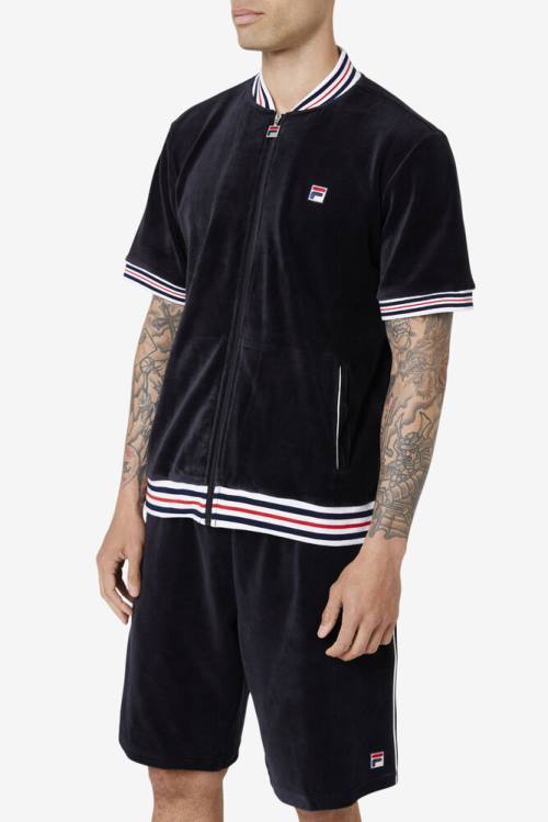 Fila Estudio Velour Jakne Moški Črna / Bela | Fila043UC