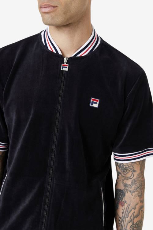 Fila Estudio Velour Jakne Moški Črna / Bela | Fila043UC