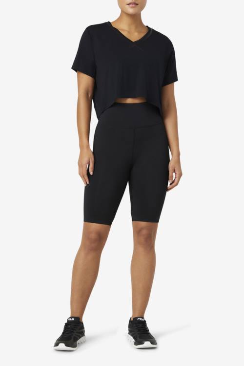 Fila Fi-lux High-low Crop Top Majice Ženske Črna | Fila301JY