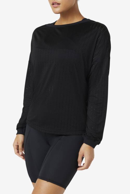 Fila Fi-lux Mesh Long Sleeve Top Majice Ženske Črna | Fila670IE