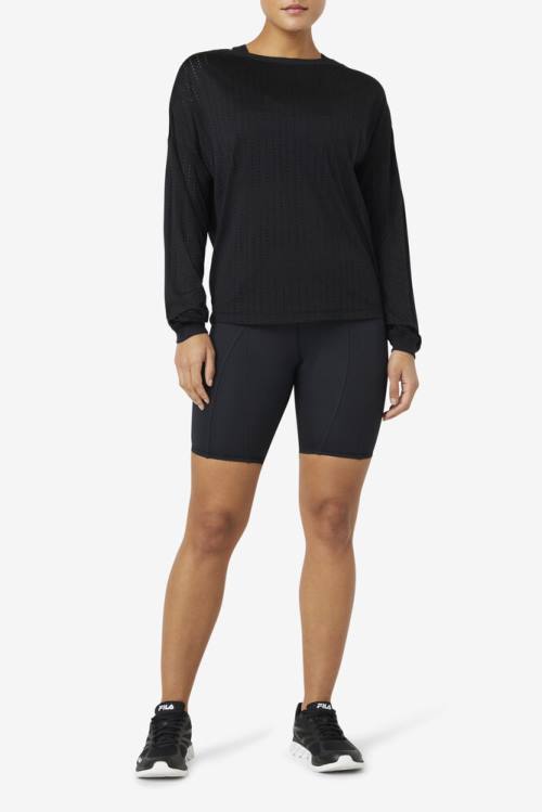 Fila Fi-lux Mesh Long Sleeve Top Majice Ženske Črna | Fila670IE