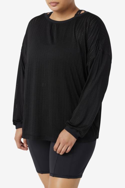 Fila Fi-lux Mesh Long Sleeve Top Majice Ženske Črna | Fila836ZS