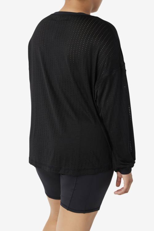 Fila Fi-lux Mesh Long Sleeve Top Majice Ženske Črna | Fila836ZS