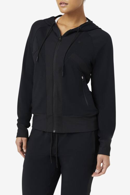 Fila Fi-lux Texture Full Zip Pulover s kapuco Ženske Črna | Fila124XK