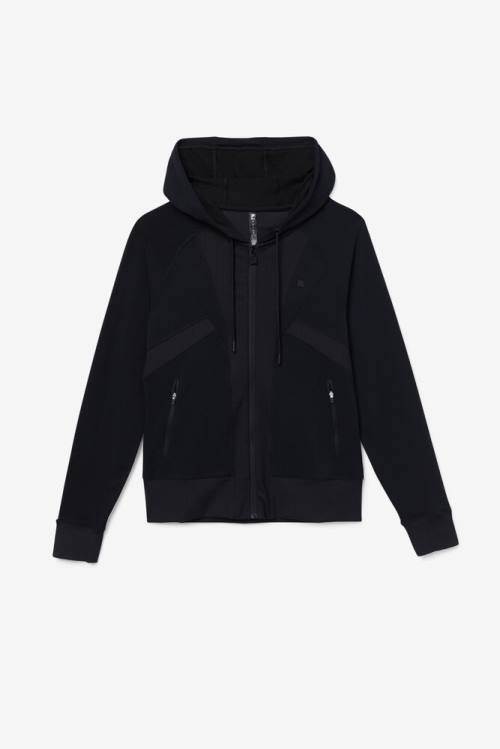 Fila Fi-lux Texture Full Zip Pulover s kapuco Ženske Črna | Fila124XK