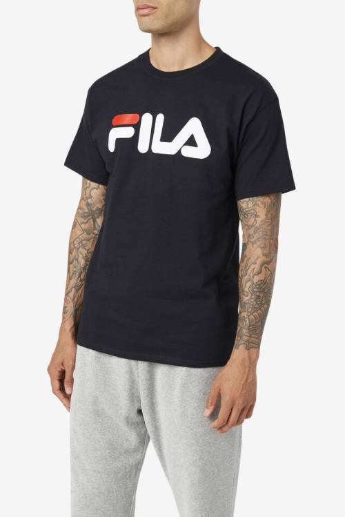 Fila Logo Tee Majice Moški Črna / Bela / Rdeča | Fila129NT