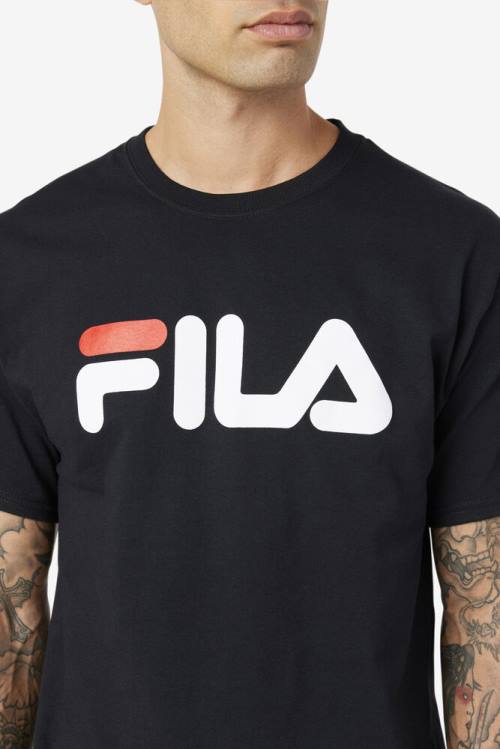 Fila Logo Tee Majice Moški Črna / Bela / Rdeča | Fila129NT