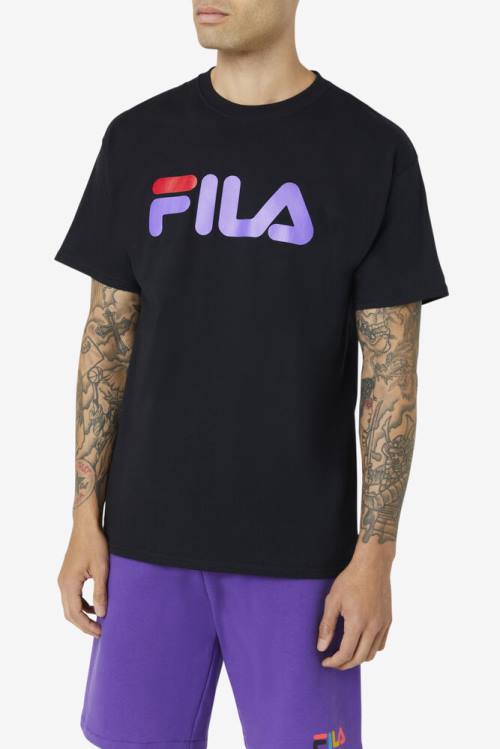 Fila Logo Tee Majice Moški Črna / Vijolična / Rdeča | Fila581XD