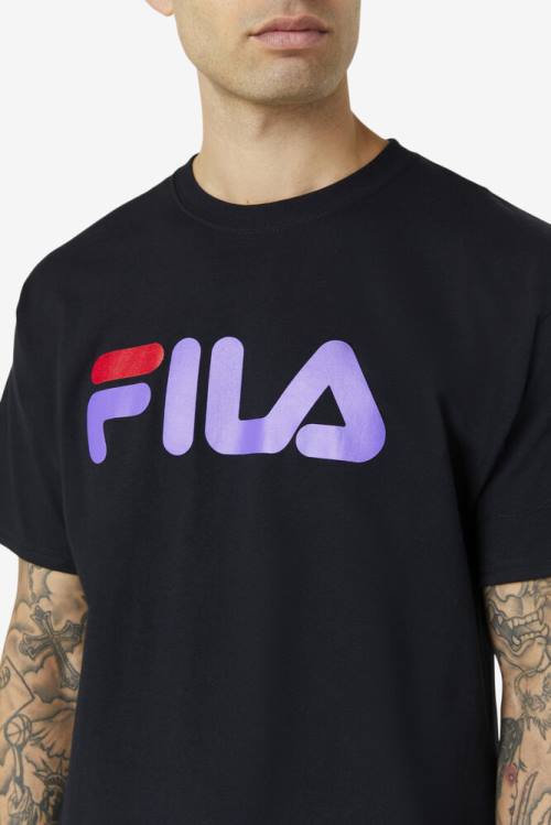 Fila Logo Tee Majice Moški Črna / Vijolična / Rdeča | Fila581XD