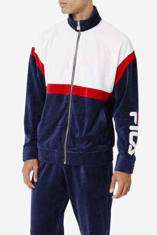 Fila Mansur Velour Jakne Moški Mornarica / Bela / Rdeča | Fila103BV