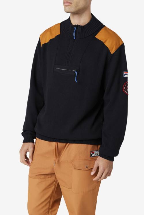 Fila Merkle 1/4 Zip Sweater Pulover Moški Črna | Fila548AB