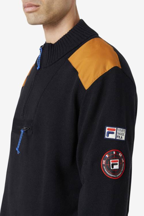 Fila Merkle 1/4 Zip Sweater Pulover Moški Črna | Fila548AB