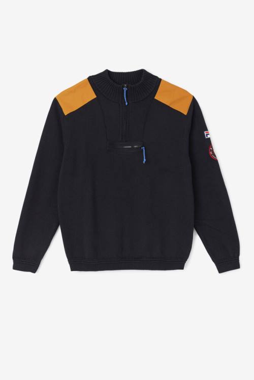 Fila Merkle 1/4 Zip Sweater Pulover Moški Črna | Fila548AB