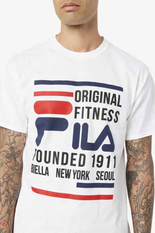 Fila Original Fitness Tee Majice Moški Bela / Mornarica / Rdeča | Fila721KN