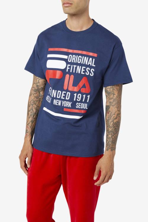 Fila Original Fitness Tee Majice Moški Mornarica / Rdeča / Bela | Fila130JH