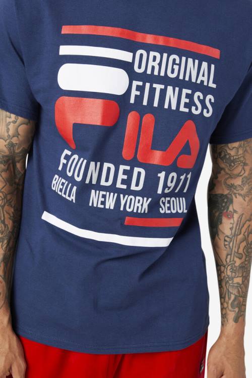 Fila Original Fitness Tee Majice Moški Mornarica / Rdeča / Bela | Fila130JH