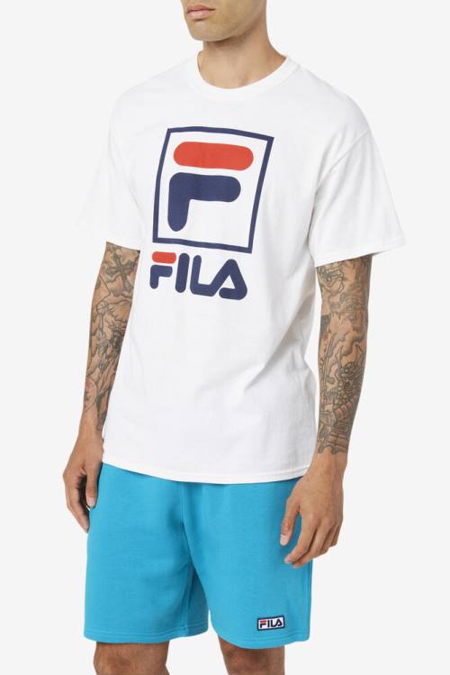 Fila Stacked Tee Majice Moški Bela / Mornarica / Rdeča | Fila890EQ