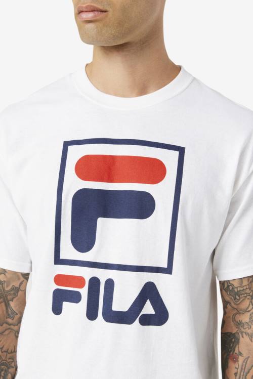 Fila Stacked Tee Majice Moški Bela / Mornarica / Rdeča | Fila890EQ