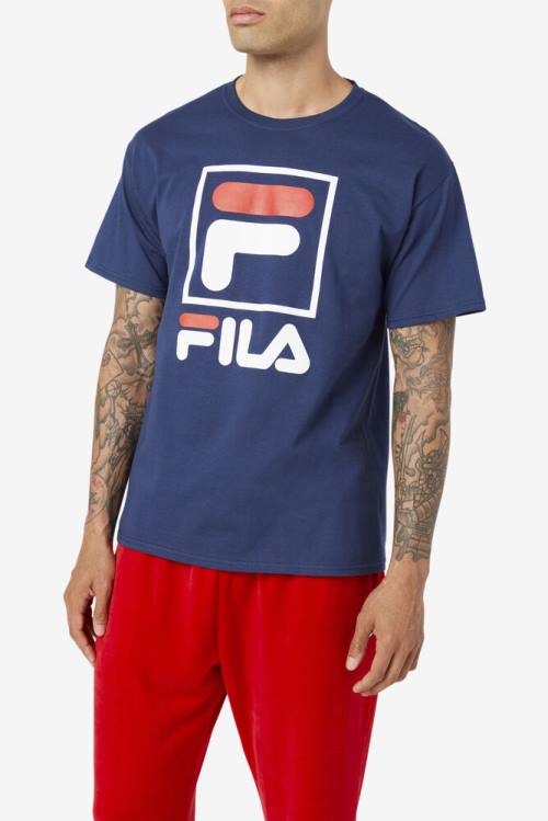 Fila Stacked Tee Majice Moški Mornarica / Bela / Rdeča | Fila783DC