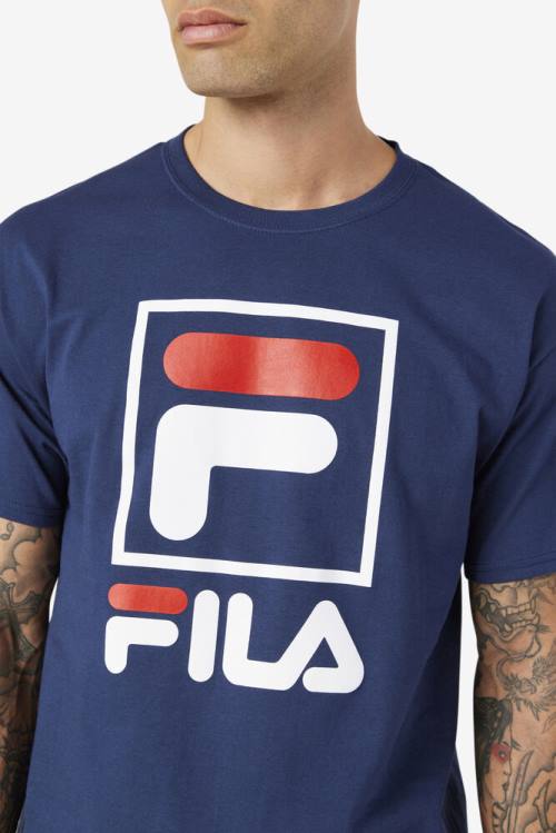 Fila Stacked Tee Majice Moški Mornarica / Bela / Rdeča | Fila783DC