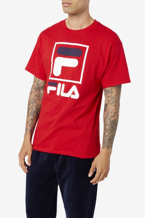 Fila Stacked Tee Majice Moški Rdeča / Bela / Mornarica | Fila801QA