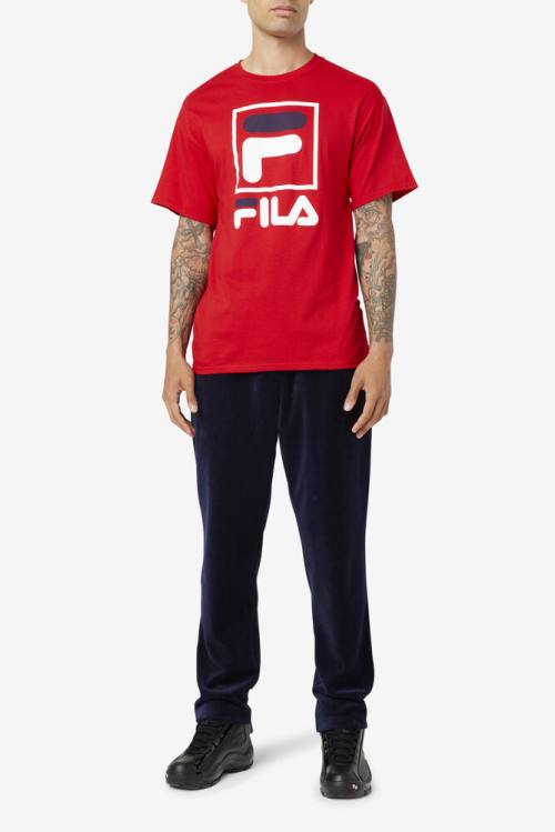 Fila Stacked Tee Majice Moški Rdeča / Bela / Mornarica | Fila801QA